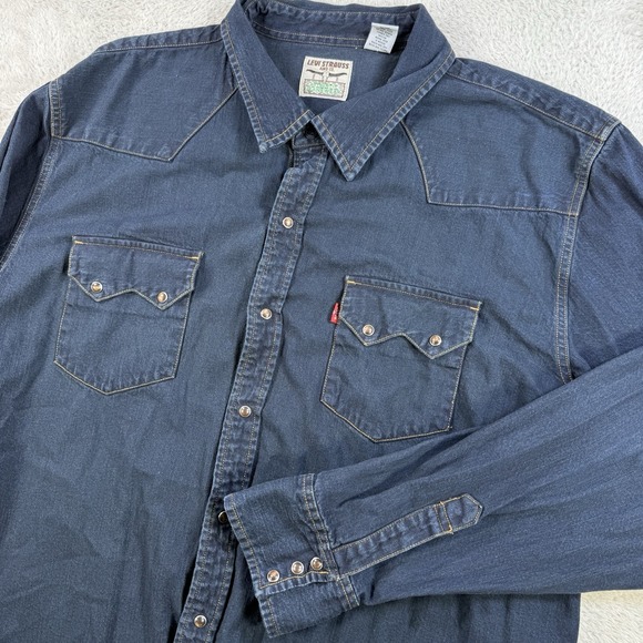 Vintage Levis Shirt Mens 2XL Blue Denim Pearl Snap Sawtooth Pocket Shacket - Picture 1 of 8
